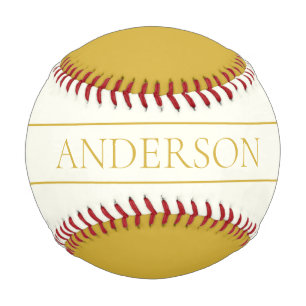 Pelota De Béisbol Texto de Personalizable simple y elegante Gold O