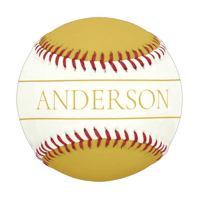 Pelota De Béisbol Texto de Personalizable simple y elegante | Gold O (Anverso)