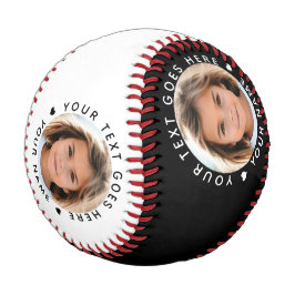 Pelota De Béisbol Texto y foto de nombre personalizado en blanco y n