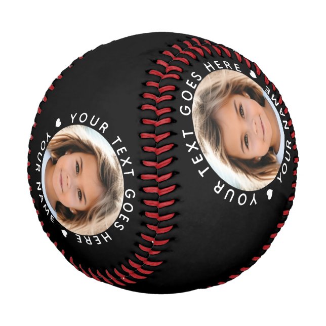 Pelota De Béisbol Texto y foto de nombre personalizado negro (Angular)