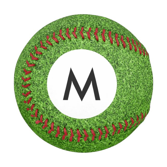 Pelota De Béisbol Textura de hierba verde monograma (Anverso izquierdo)