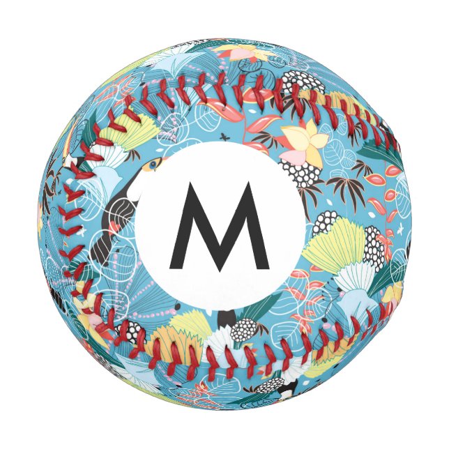 Pelota De Béisbol Textura tropical con turistas y colibríes (Anverso izquierdo)