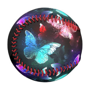 Pelota De Béisbol Three Glowing Butterflies on night background