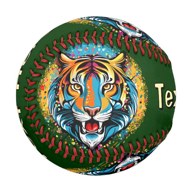 Pelota De Béisbol Tiger Head Rainbow colors paint stains (Anverso izquierdo)