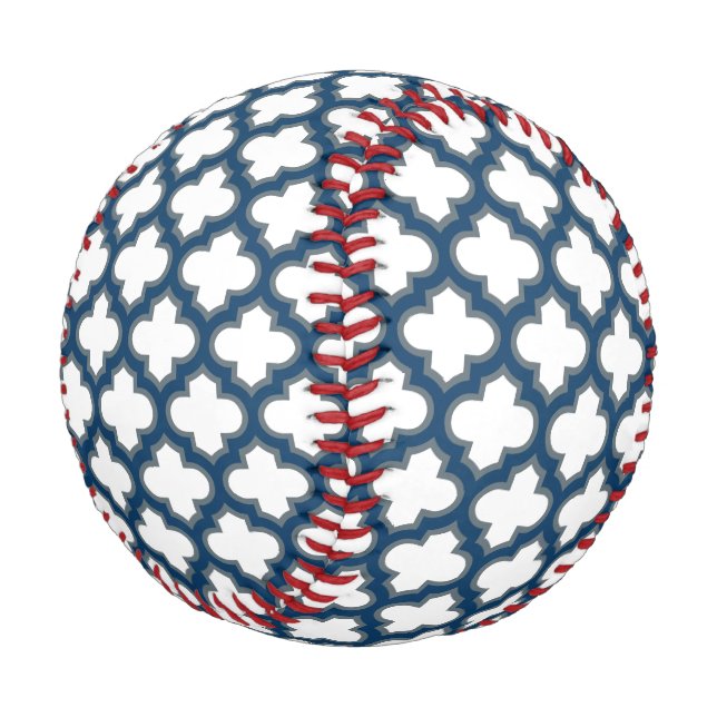 Pelota De Béisbol Trellis azul blanco y naval, Entramado, Quatrefoil (Angular)