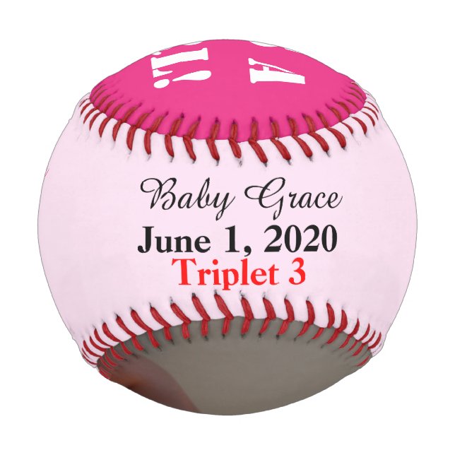 Pelota De Béisbol Triplet Chica Nacimientos Estadísticas Rosa Insert (Anverso)