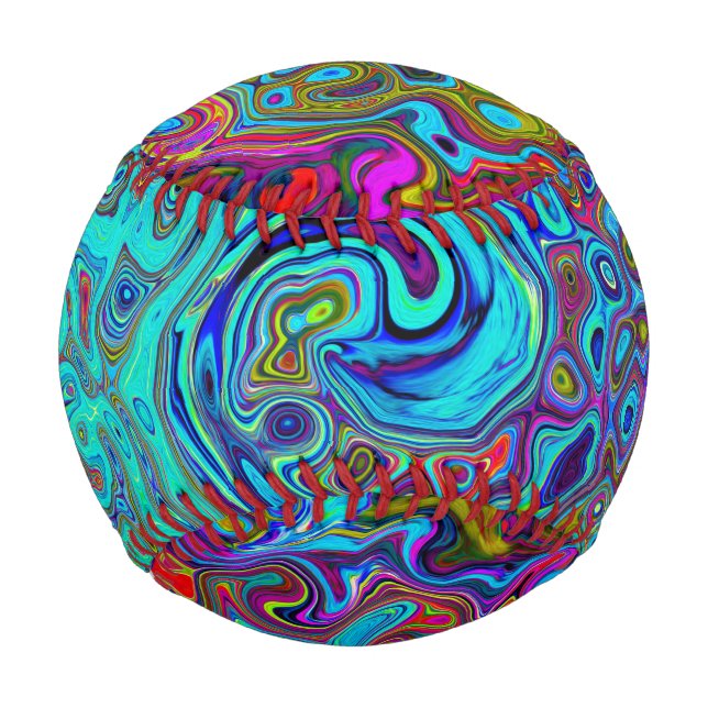 Pelota De Béisbol Trippy Sky Blue Abstract Retro Liquid Swirl (Anverso)