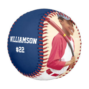 Pelota De Béisbol Tu foto, tu texto azul o color de selección