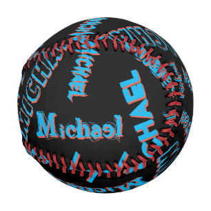 Pelota De Béisbol Tu patrón de nombre monograma azul rojo negro colo
