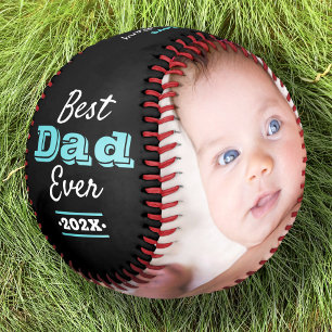 Pelota De Béisbol Turquoise Black Mejor Papá Nunca Tipografía Modern