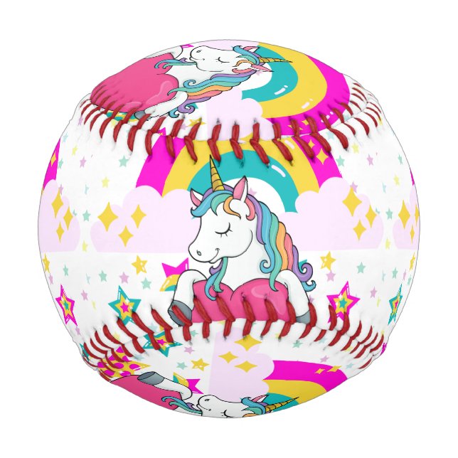 Pelota De Béisbol Unicornio arcoiris con estrellas (Anverso)