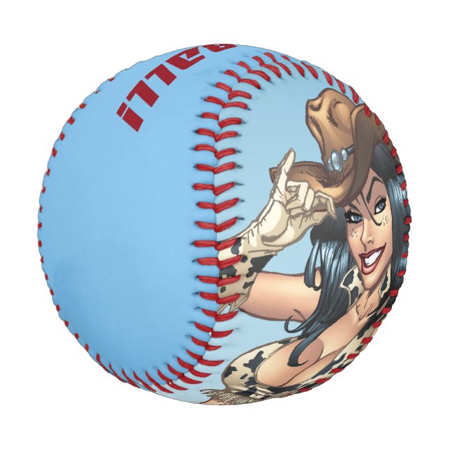Pelota De Béisbol Vaquera dándole a su Gorra de vaquero Ilustracion (Angular)