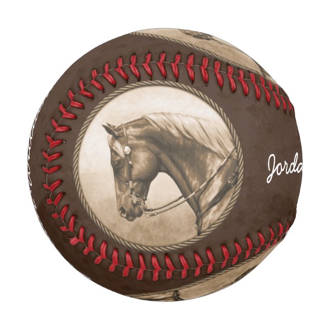 Pelota De Béisbol Viejo Barrio Oeste Caballo Sepia Brown (Anverso izquierdo)