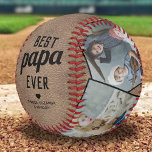 Pelota De Béisbol Vintage Best Papa Ever Memento Baseball<br><div class="desc">Celebra el Día del Padre con un inolvidable recuerdo - un béisbol personalizado diseñado para capturar tu único viaje familiar. Envuelto en un fondo rústico de cuero marrón vintage, el regalo incluye un mensaje sincero, "Mejor Papa nunca", junto con el nombre de su nieto. La cereza en la parte superior...</div>