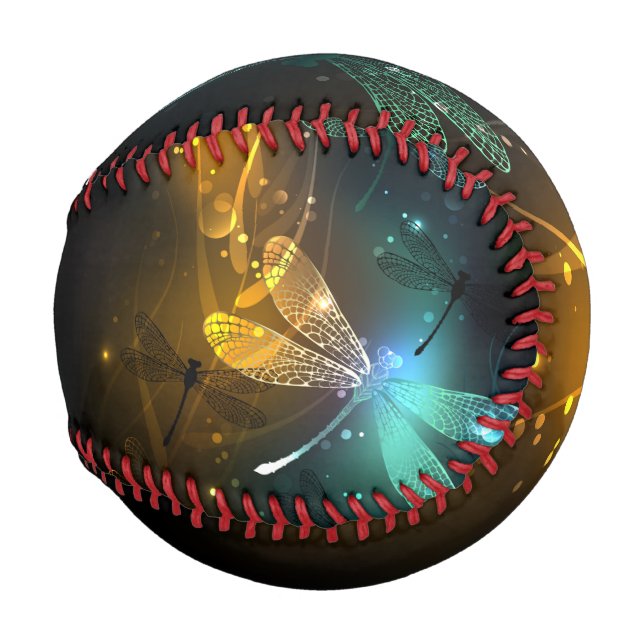 Pelota De Béisbol Vuelo de libélula luminosa verde (Reverso Izquierdo)