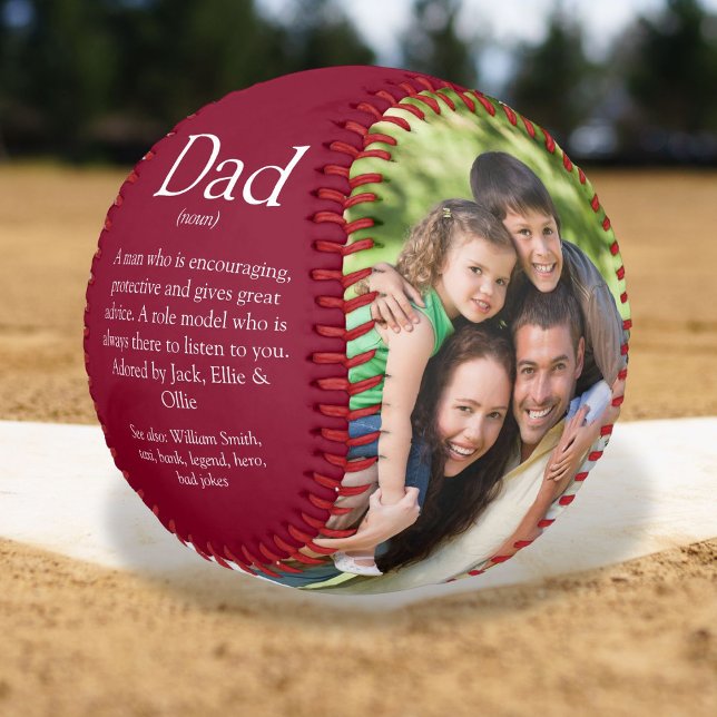 Pelota De Béisbol World's Best Dad Definition 2 Photo Fun Burgundy (World's Best Dad Definition 2 Photo Fun Burgundy Baseball)