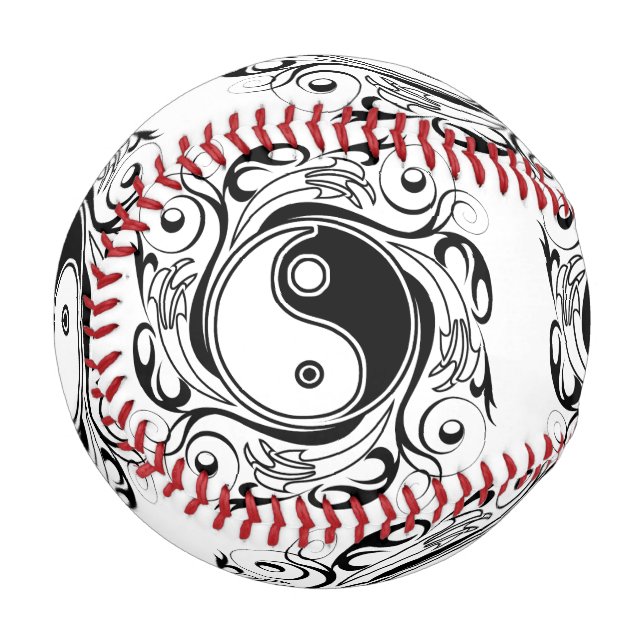Pelota De Béisbol Yin & Yang Symbol Black and White Tattoo Style (Anverso izquierdo)