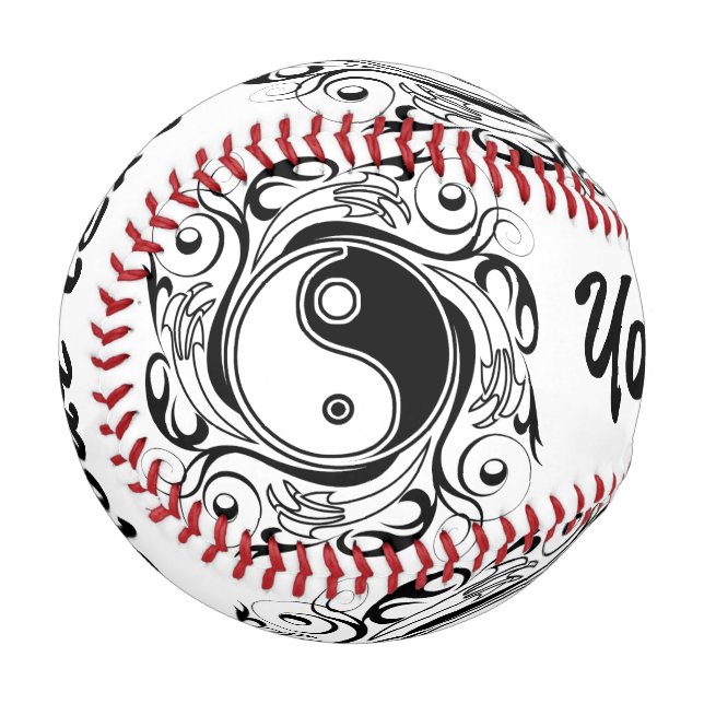 Pelota De Béisbol Yin & Yang Symbol Black and White Tattoo Style (Anverso izquierdo)
