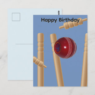 Pelota de cricket y estacas, tarjeta postal de cum