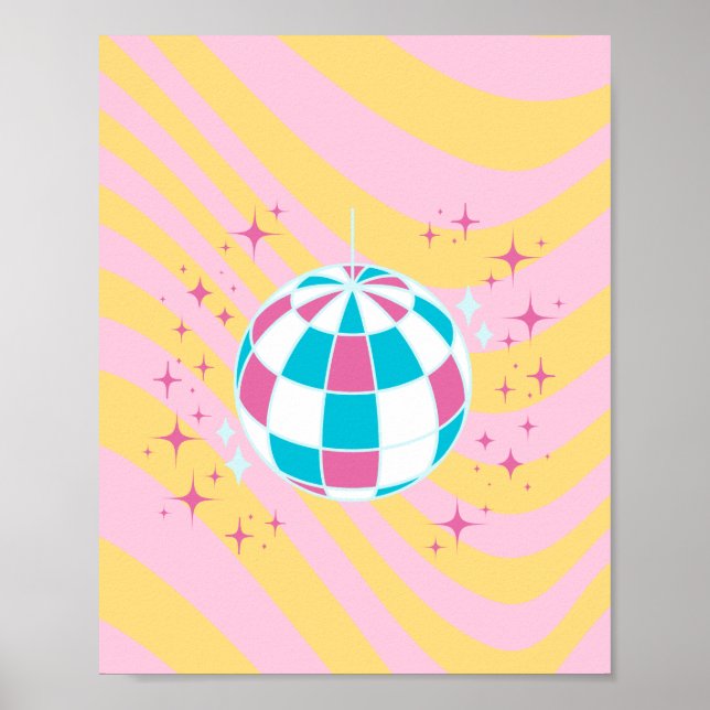 Pelota de disco rosada, arte Fiesta, preppy, estil (Frente)