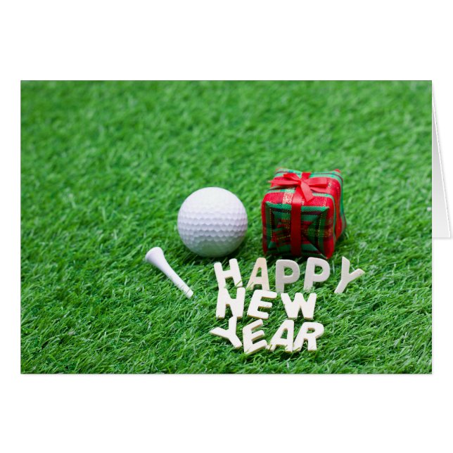 Pelota de golf con feliz Año Nuevo en hierba verde (Anverso (Horizontal))