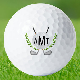 Pelota de golf con monograma con palos y enredader