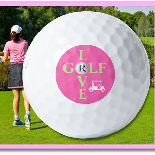Pelota de Golf Monograma Amor Golf Rosa Brillante 