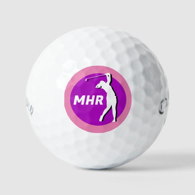 Pelota de golf Monograma de Pink/Purple Lady Golfe (Anverso)