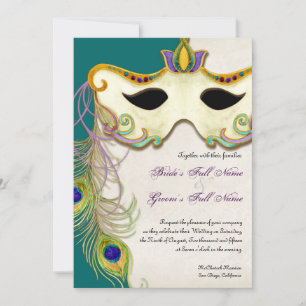 Pelota de máscaras de peacock - Invitación a la bo