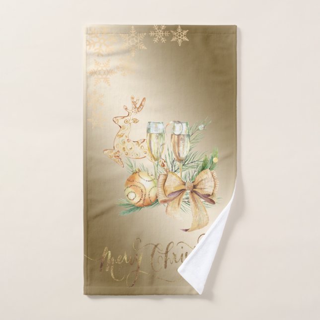 Pelota de navidades, reno, vidrio de vino, copos d (Toalla de mano)