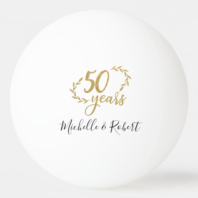 Pelota De Ping Pong 50 años boda aniversario regalo purpurina de oro (Anverso)
