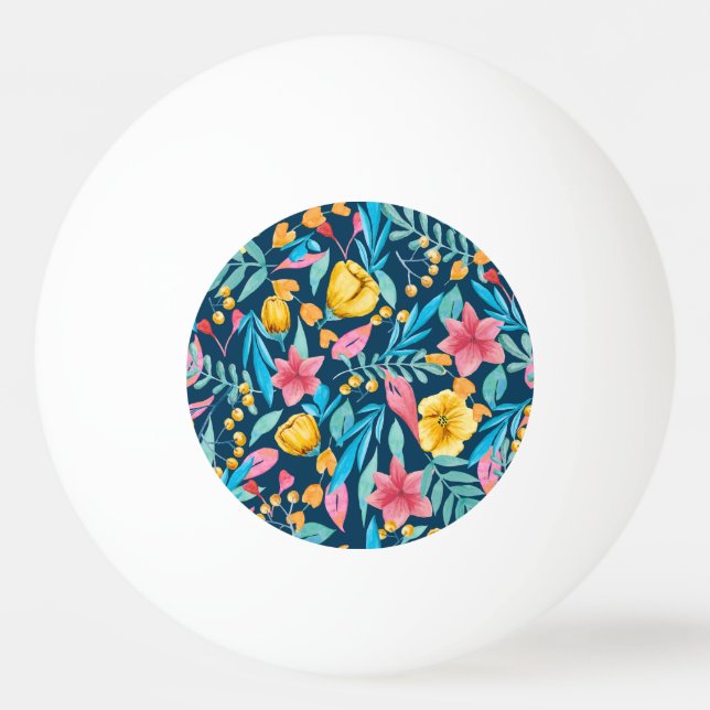 Pelota De Ping Pong acuarela botánica: flores, hojas adornadas. (Anverso)