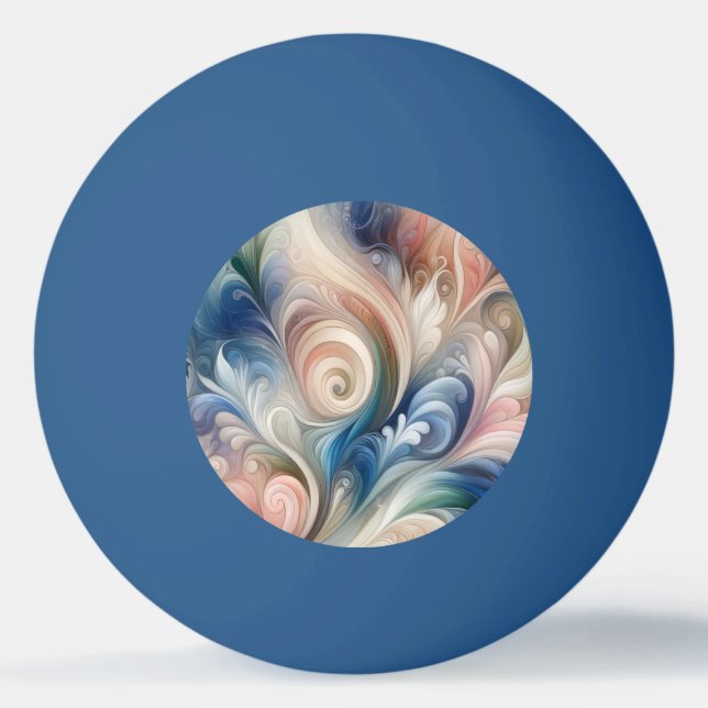 Pelota De Ping Pong Acuarela Fantasía Pastel Floral Azul & Crema (Anverso)
