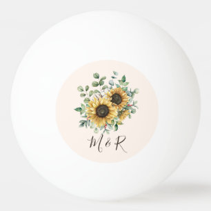 Pelota De Ping Pong Acuarela Monogramada Vintage Rustic Sunflower