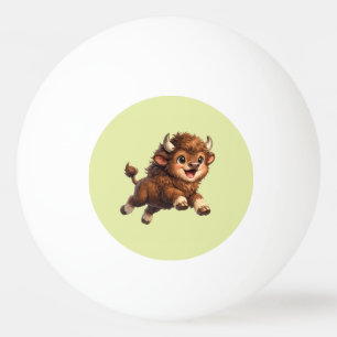 Pelota De Ping Pong Adorable Bison Corriendo Juguetonamente con una Al