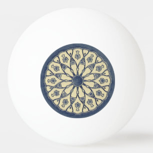 Pelota De Ping Pong Adorno de Mandala Radial Azul Beige Vintage