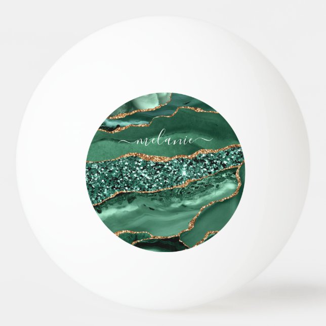 Pelota De Ping Pong Agate Green Gold Purpurina Geode Marble Custom Nam (Anverso)