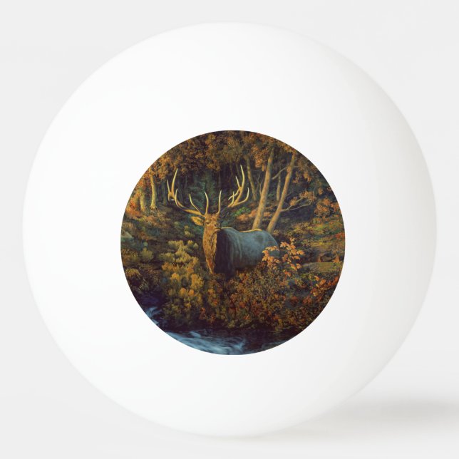 Pelota De Ping Pong Alce toro en bosque otoñal (Anverso)