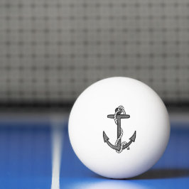 Pelota De Ping Pong Ancla y cuerda vintage en blanco y negro
