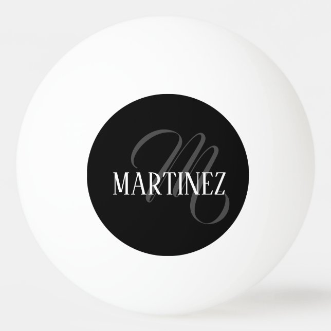 Pelota De Ping Pong Apellido personalizado elegante negro | Nombre (Anverso)