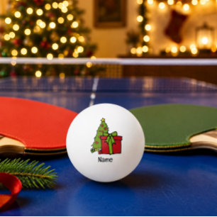 Pelota De Ping Pong Árbol de Navidad y caja de regalo roja