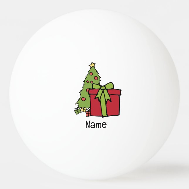 Pelota De Ping Pong Árbol de Navidad y caja de regalo roja (Anverso)