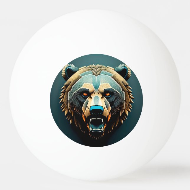 Pelota De Ping Pong Arte de oso estilizado feroz  (Anverso)