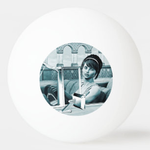 Pelota De Ping Pong Arte de retrato de mujer glamour azul vintage