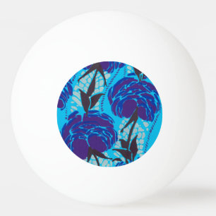 Pelota De Ping Pong Arte floral azul y verde maximalista vibrante
