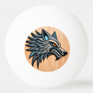 Pelota De Ping Pong Arte tribal estilizado de lobo con ojos naranjas