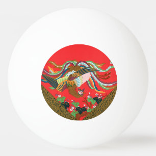 Pelota De Ping Pong Arte vintage del ave fénix rojo japonés G.A. Audsl