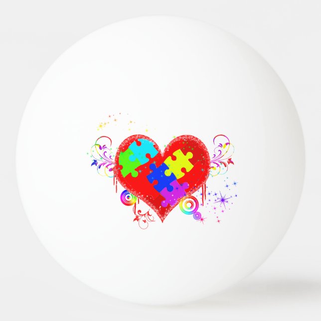 Pelota De Ping Pong Autismo Corazón Brillante (Anverso)