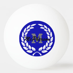 Pelota De Ping Pong Azul real con guirnalda de victoria y monograma/no