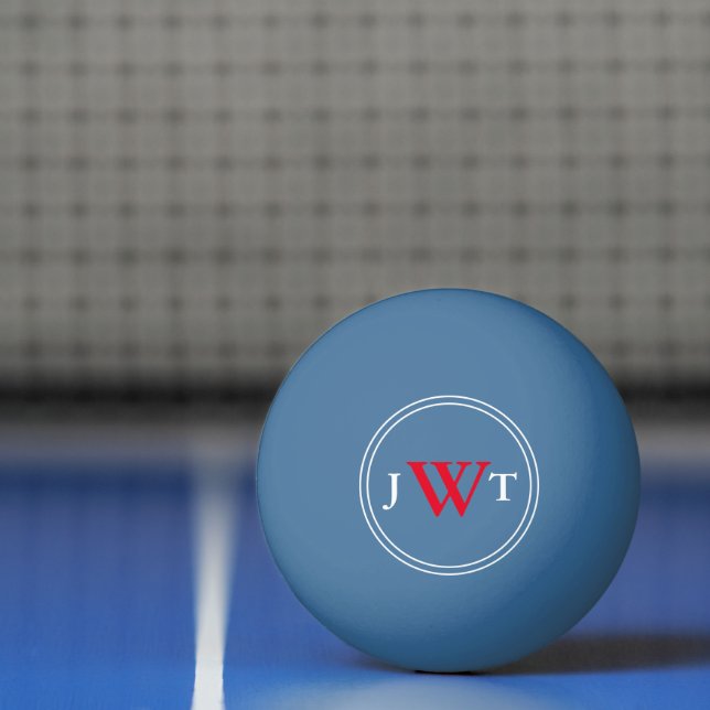 Pelota De Ping Pong Azul simple con monograma rojo y blanco (Neto)